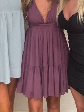 V-Neck Tiered Mini Dress in Plum - Women